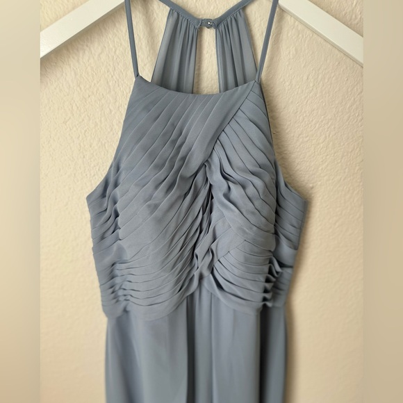 NWOT Azazie Ginger Dusty Blue A-Line Halter Pleated Chiffon Dress Size A2 - Picture 7 of 9